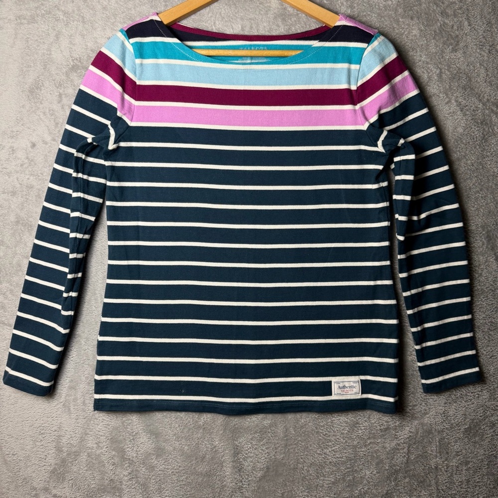 Talbots Multicolor Striped Long Sleeve Top boat neck 100% cotton